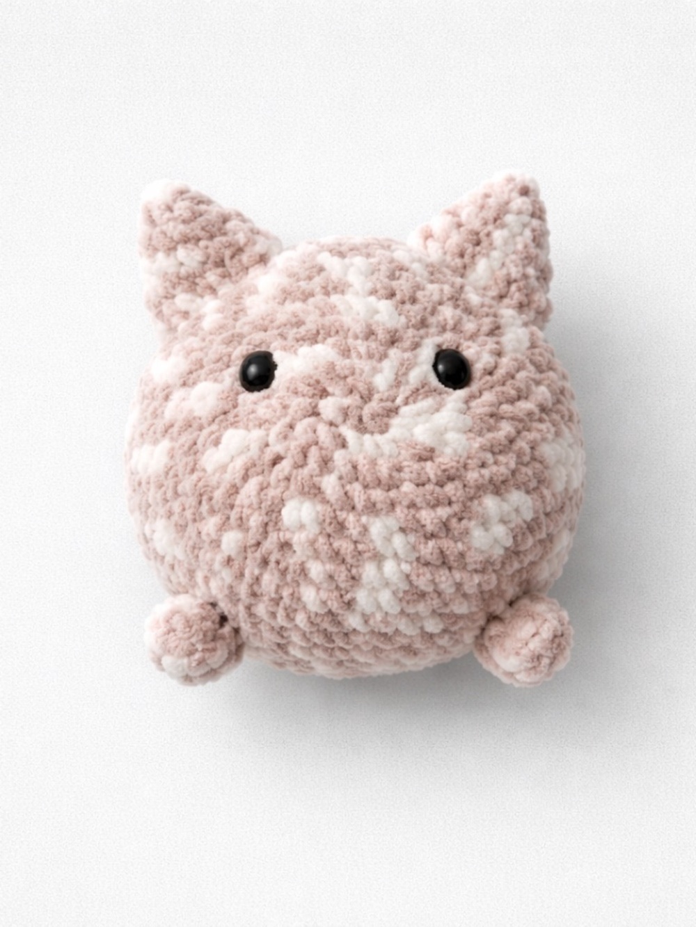 Hand Crochet Stuffed Cat Pink White Brown